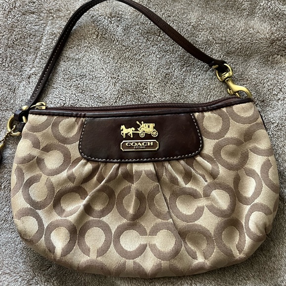 Coach Signature Brown and Tan Wristlet - Picture 1 of 4